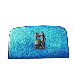 VTG Souvenir Change Purse MetallicBlue Florida Seahorse Starfish Shell By Carrib